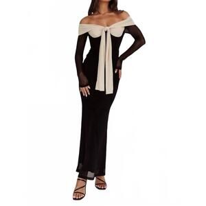 NEW ONE AND ONLY COLLECTIVE strangers in the night off shoulder tie maxi dress i